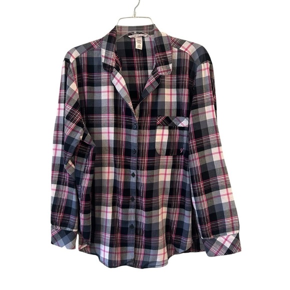 Signature Plaid Button-Up Shirt Pajama Shirt VS 💕 - Picture 1 of 6